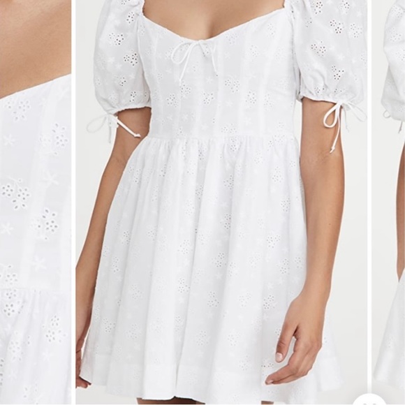 For Love and Lemons White Eyelet Puff Sleeve Jean Dress - Picture 4 of 5